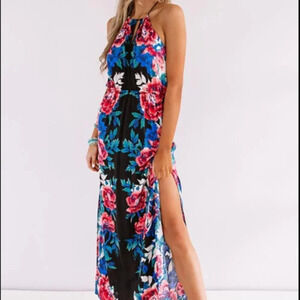 Hawaiian Floral Maxi Dress Sz S Tasseled Tropical Boho Cruisewear Beach Travel